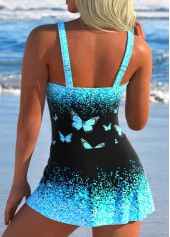 Tie Butterfly Print Cyan One Piece Swimdress | thumb picture 