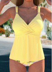 Surplice Tropical Plants Print Light Yellow Tankini Set