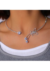 Silvery White Butterfly Alloy Rhinestone Necklace