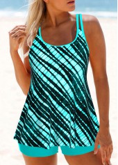Patchwork Mid Waisted Tie Dye Print Tankini Set