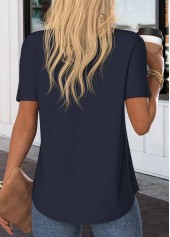 Navy Button Short Sleeve Split Neck Blouse | thumb picture 