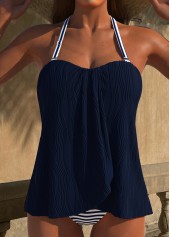 Cross Hem Striped Navy Tankini Set