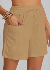 Light Camel Pocket Elastic Waist High Waisted Shorts | thumb picture 