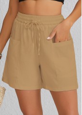 Light Camel Pocket Elastic Waist High Waisted Shorts