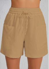 Light Camel Pocket Elastic Waist High Waisted Shorts | thumb picture 