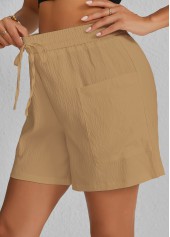 Light Camel Pocket Elastic Waist High Waisted Shorts | thumb picture 