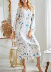 Blue Ditsy Floral Print Long Sleeve V Neck Nightdress | thumb picture 