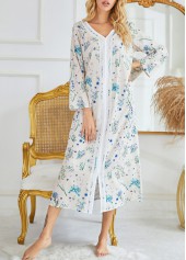 Blue Ditsy Floral Print Long Sleeve V Neck Nightdress | thumb picture 