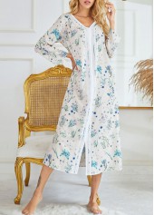 Blue Ditsy Floral Print Long Sleeve V Neck Nightdress | thumb picture 