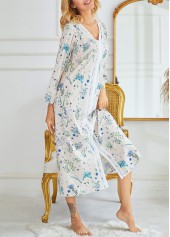 Blue Ditsy Floral Print Long Sleeve V Neck Nightdress | thumb picture 