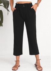Black Button Elastic Waist High Waisted Pants | thumb picture 