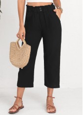 Black Button Elastic Waist High Waisted Pants | thumb picture 
