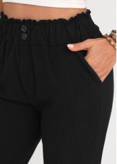 Black Button Elastic Waist High Waisted Pants | thumb picture 