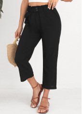 Black Button Elastic Waist High Waisted Pants | thumb picture 