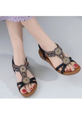 Falt Black Tribal Print Open Toe Scandals | thumb picture 