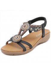 Falt Black Tribal Print Open Toe Scandals | thumb picture 