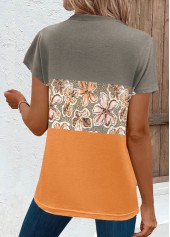 Orange Circular Ring Floral Print Short Sleeve T Shirt | thumb picture 
