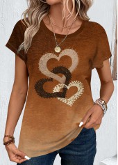 Dark Coffee Ombre Short Sleeve Round Neck T Shirt