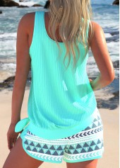 Plus Size Bowknot Mint Green Geometric Print Tankini Set | thumb picture 