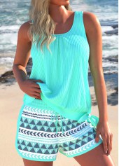 Plus Size Bowknot Mint Green Geometric Print Tankini Set | thumb picture 