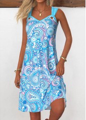 Plus Size Light Blue Tummy Coverage Paisley Print Dress | thumb picture 