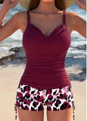 Ruched Leopard Wine Red Tankini Set