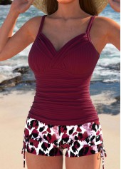 Ruched Leopard Wine Red Tankini Set | thumb picture 