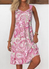 Pink Eyelet Tribal Print A Line Sleeveless Dress