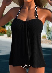 Cross Hem Polka Dot Black Tankini Set | thumb picture 