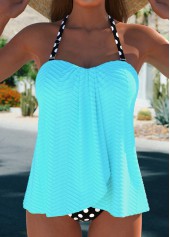 Cross Hem Polka Dot Cyan Tankini Set