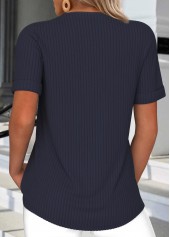 Navy Lace Up Short Sleeve T Shirt