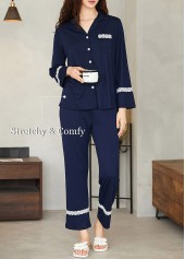 Navy Long Sleeve V Neck Lounge Top and Pants