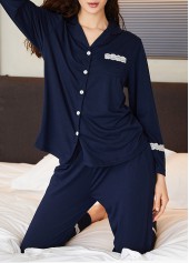 Navy Long Sleeve V Neck Lounge Top and Pants