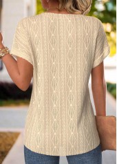 Light Camel Surplice Short Sleeve Round Neck T Shirt