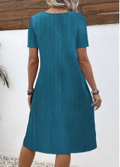 Turquoise Button A Line Short Sleeve V Neck Dress | thumb picture 