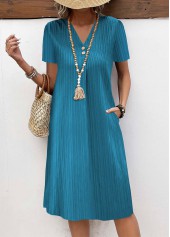 Turquoise Button A Line Short Sleeve V Neck Dress | thumb picture 