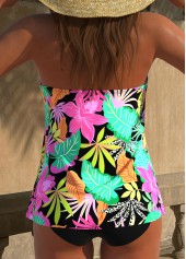 Cross Hem Floral Print Black Tankini Set | thumb picture 