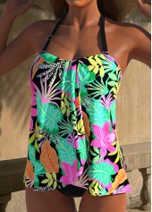 Cross Hem Floral Print Black Tankini Set | thumb picture 