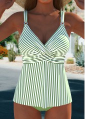 Surplice Striped Sage Green Tankini Set