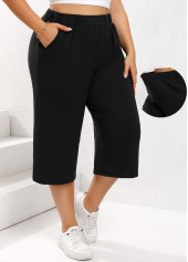 Black Lightweight Plus Size Elastic Waist High Waisted Pants