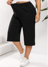 Black Lightweight Plus Size Elastic Waist High Waisted Pants | thumb picture 
