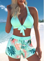 Jacquard High Waisted Tropical Plants Print Bikini Set