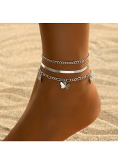 Silvery White Butterfly Alloy Anklet Set