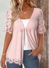 Lace Short Sleeve Bowknot Light Cardigan
