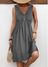 Dark Grey Marl Button A Line Sleeveless Dress