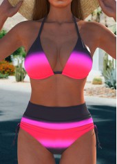 Bowknot Multi Stripe Print Hot Pink Bikini Set