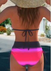 Bowknot Multi Stripe Print Hot Pink Bikini Set | thumb picture 