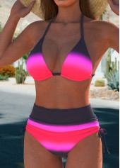 Bowknot Multi Stripe Print Hot Pink Bikini Set | thumb picture 