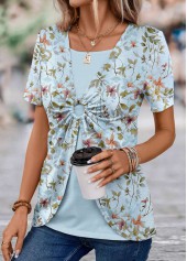 Light Blue Floral Print T Shirt