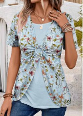 Light Blue Floral Print T Shirt